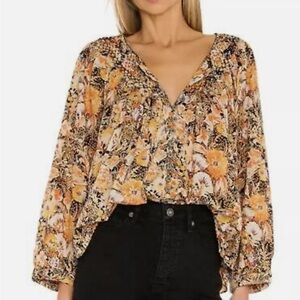 Free People Cool Meadow Printed Top in Midnight Combo Women’s Shirt Blouse - XS